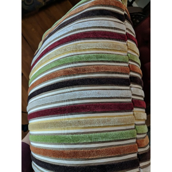 Pier 1 pillow striped velour 12 x 17 inches red green orange beige Like New - Picture 6 of 6
